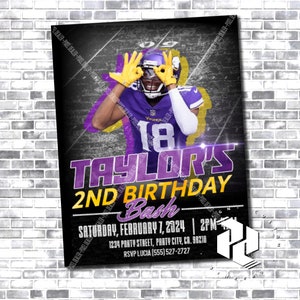 Justin Jefferson Invitation - Vikings Invitation - Minnesota Vikings - Justin Jefferson - NFL Birthday
