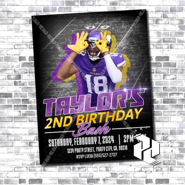 Justin Jefferson Invitation - Vikings Invitation - Minnesota Vikings - Justin Jefferson - NFL Birthday