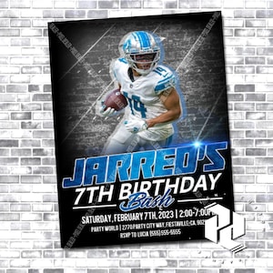 Invitation Amon-Ra St. Brown - Detroit Lions - Amon-Ra St. Brown - Invitation Lions - carte d'anniversaire Lions - anniversaire NFL