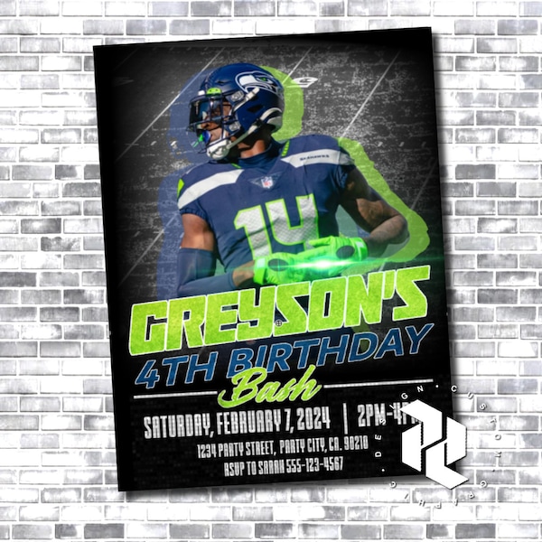 DK Metcalf Invitation - Seattle Seahawks - Seahawks Invitation Card - DK Metcalf - NFL Birthday