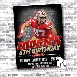 Invitación de Nick Bosa - 49ers de San Francisco - Invitación de los Niners - Nick Bosa - Invitación de cumpleaños de los 49ers - Invitación de la NFL