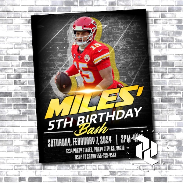 Patrick Mahomes Invitation - Kansas City Chiefs - Patrick Mahomes - NFL Birthday