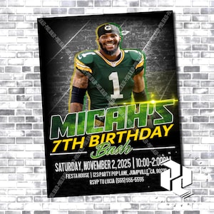 Micah Parsons Custom Birthday Invitation | Personalized Green Bay Packers Invite | Digital or Printable NFL invite | Instant Download