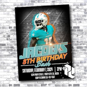 Tyreek Hill Einladung - Miami Dolphins - Delfine Geburtstagskarte - Tyreek Hill - Delfine Einladung - NFL Geburtstag