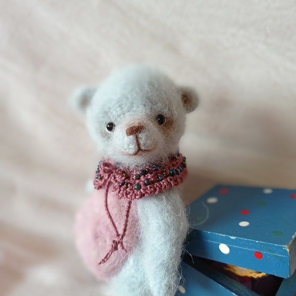 Artist Teddy Bear, Miniature Bear, Perfect Gift For Teddy Collectors, Handmade Blue Mohair Teddy, Stuffed Bear, Jointed Teddy Bear, OOAK Toy