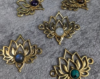 Pendentif en laiton fleur de lotus #12 connecteur de pierres précieuses 22 mm*30 mm en laiton en or pour la fabrication de bijoux DIY en provenance d'Inde