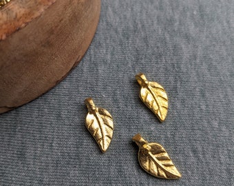 Brass pendant medium leaf #42 Charm 10 mm*20 mm made of brass in gold for DIY jewelry making from India