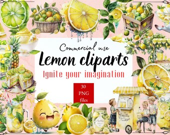 Watercolor Sweet Lemon Clipart - digital png lemonade, Refreshing Summer Lemon, citrus fruit graphics for instant download commercial use,