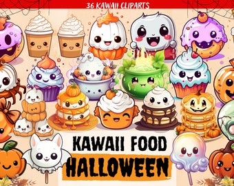 Kawaii Halloween Food Clipart Bundle Perfect match kawaii PNG Cute food clip art  Funny vector graphics Sweet Planner Printable Cute Pumpkin