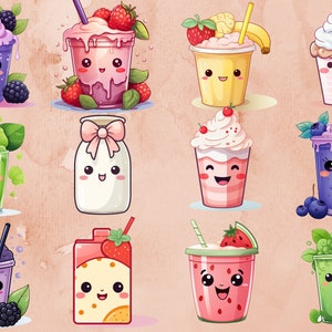 Kawaii Drinks Clipart Set PNG Cute Food Graphics Funny Clipart Graphics ...