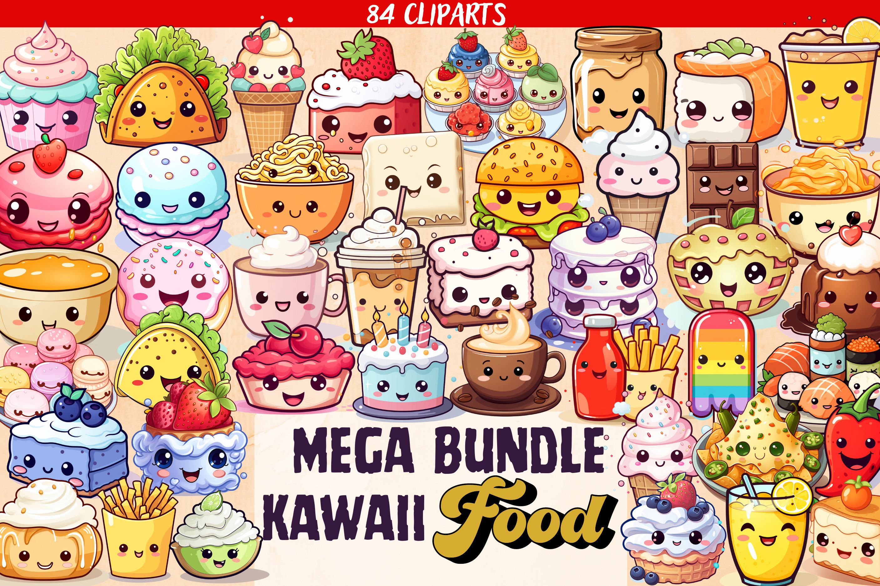 Kawaii Food Clipart Bundle Cute Food Graphics for Digital Planner Png ...