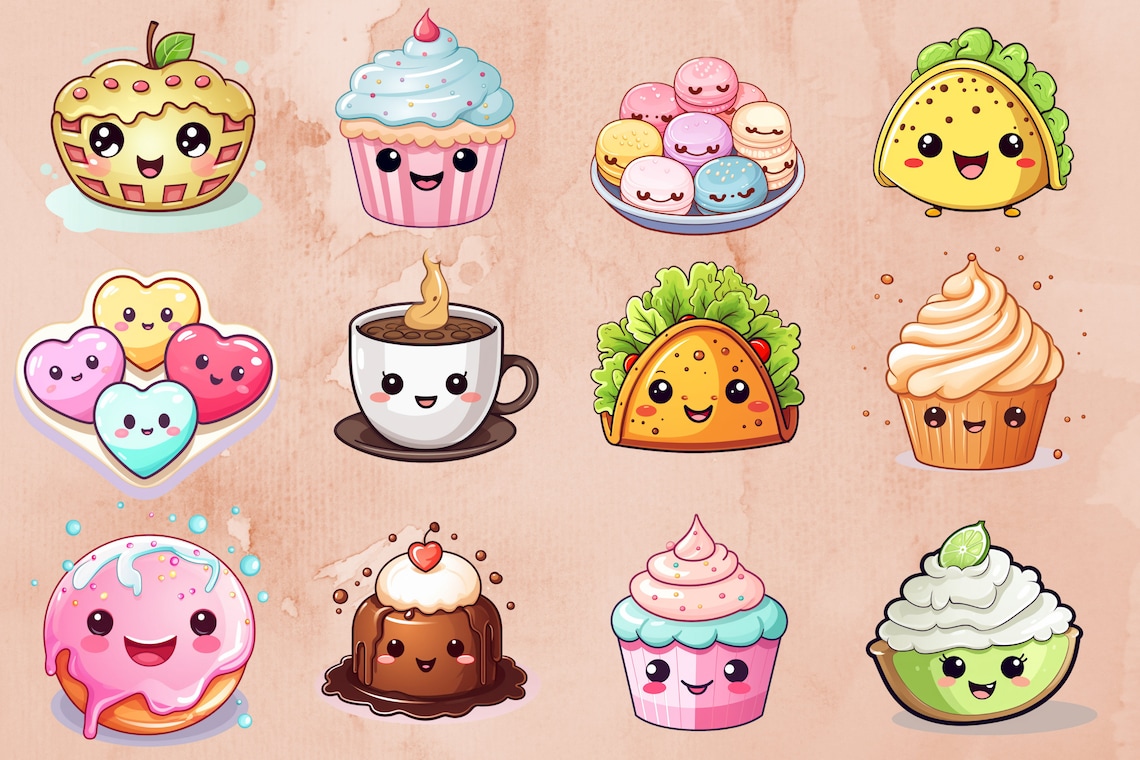 Kawaii Food Clipart Bundle Cute Food Graphics for Digital - Etsy