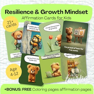 21 tarjetas de afirmaciones imprimibles para niños / Resiliencia y mentalidad de crecimiento para niños / Afirmaciones positivas de motivación para niños como regalo de cumpleaños
