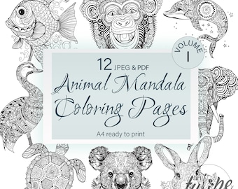 12 páginas para colorear de mandalas de animales mágicos Colección cargada positivamente Volumen 1 Páginas imprimibles para niños adultos Formato A4 Descarga instantánea