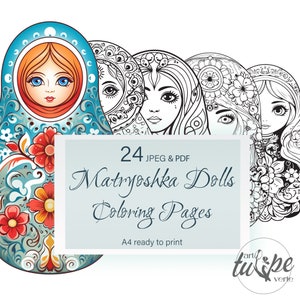 24 Matryoshka Dolls Coloring Pages Collection Various Female Designs Woman Power Printable Pages for Kids and Adults A4 Instant Download