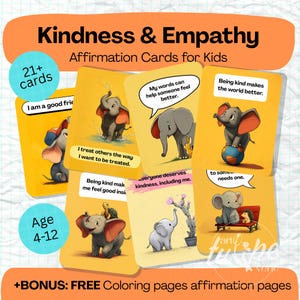 21 Printable Affirmation Cards for Children | Kindness & Empathy for Kids | Motivation Positive Affirmations for Kids as Birthday Gift
