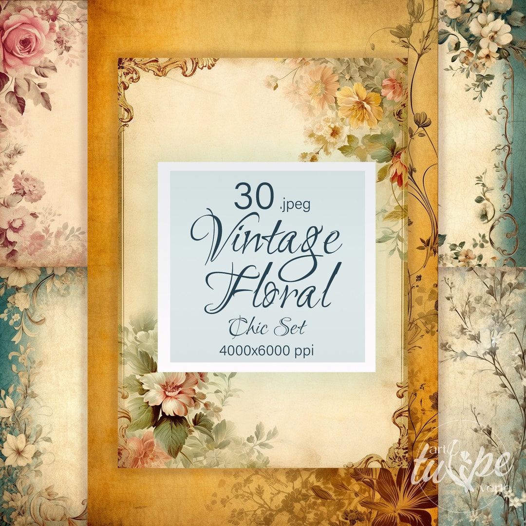 Vintage Floral Chic Digital Paper Set Flowers Shabby Quote Base Junk ...