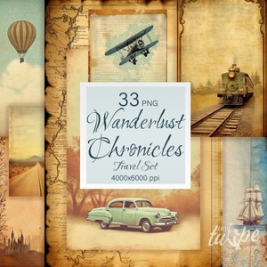 Wanderlust Chronicles Digitale Papieren Set Vintage Shabby Travel Thema Junk Journal Rambler Print Pagina's Instant Download Gratis Commercieel Gebruik