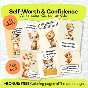 21 Printable Affirmation Cards for Children | Self-Worth & Confidence Affirmations for Kids | Positive Affirmations for Kids Birthday Gift