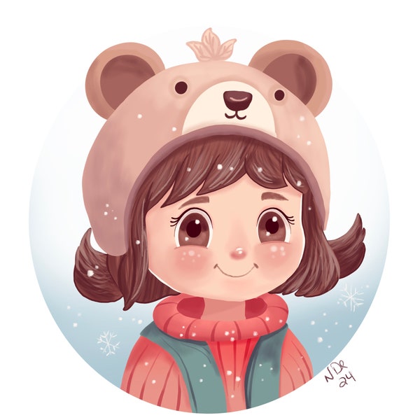 Little girl with a bear hat (digital print in two sizes 8 x 10 and 11 x14)