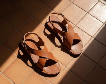 Handmade Moroccan Leather Sandals | Women's Summer Sandals | Genuine Leather Shoes | Gift for Her | Flat Brown Sandals | Boho Sandals