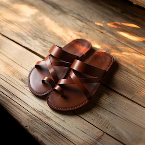 Handmade Moroccan Leather Sandals for Men, Natural Leather Babouche, Orthopedic Traditional Slippers, Artisan Moroccan Shoes