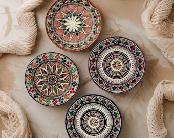 Set of 4 Handmade Moroccan Plates – Decorative Wall Art or Table Use – Hand-Painted Zellige Design