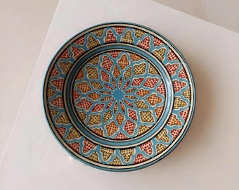 Handmade Moroccan Plate – Wall Decor or Serving Dish – Hand-Painted Zellige Design