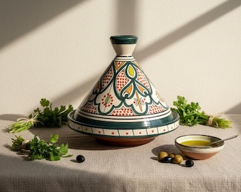 Handmade Moroccan Tagine Pot | Hand Painted Ceramic Cooking Tagine | Traditional Floral Design | Authentic Tajine | Moroccan Kitchen Decor