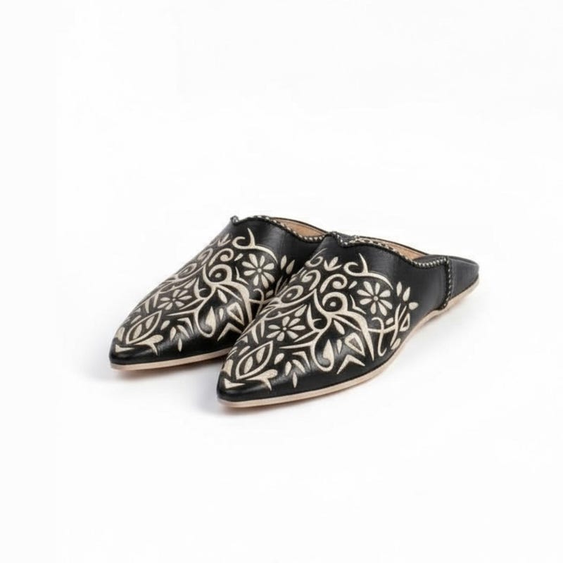 Terrapin Trading Pantofole Babouche Amazigh Ricamate In Pelle Marocchina, Fatte A Mano, Tacco Pieghevole
