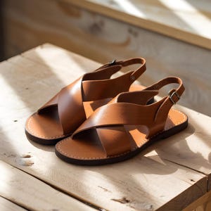 Handmade Moroccan Leather Sandals | Women&#39;s Summer Sandals | Genuine Leather Shoes | Gift for Her | Flat Brown Sandals | Boho Sandals