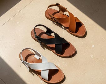 Handgefertigte Ledersandalen | Sommersandalen für Damen | Schuhe aus echtem Leder | Geschenkidee für Sie | Flache braune Sandalen | Boho-Sandalen
