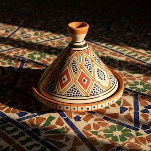Handmade Moroccan Tagine Pot Geometric Design | Ceramic Cooking Tagine | Hand Painted Berber Pattern | Traditional Tajine | Kitchen Decor