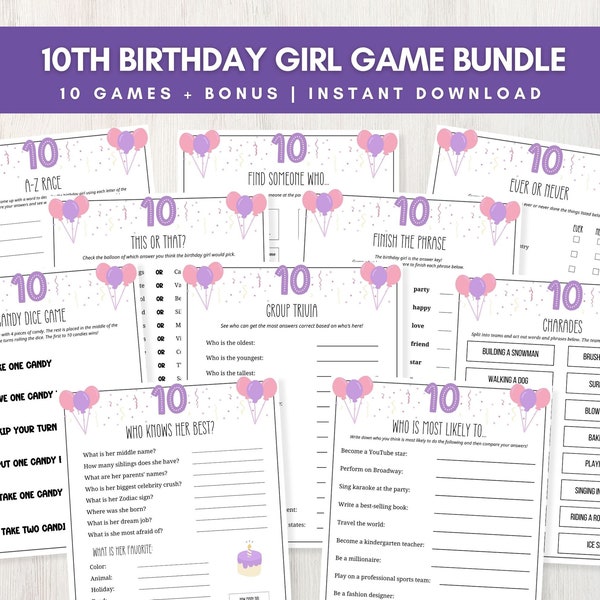 10th Birthday Games Printable Etsy 10th-birthday-games-printable-etsy