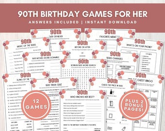 90e verjaardag Spelletjes voor haar, geboren in 1935, 90e verjaardag vrouwen, moeder 90e verjaardagsfeestideeën, Happy 90e, 1935 leuke weetjes, Instant Download