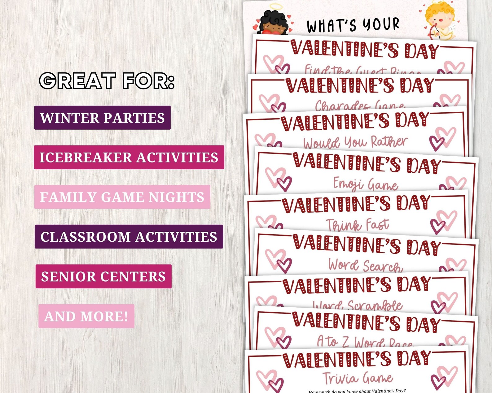 Valentine's Day Game Bundle for Kids, 10 Fun Printable Valentine Party ...