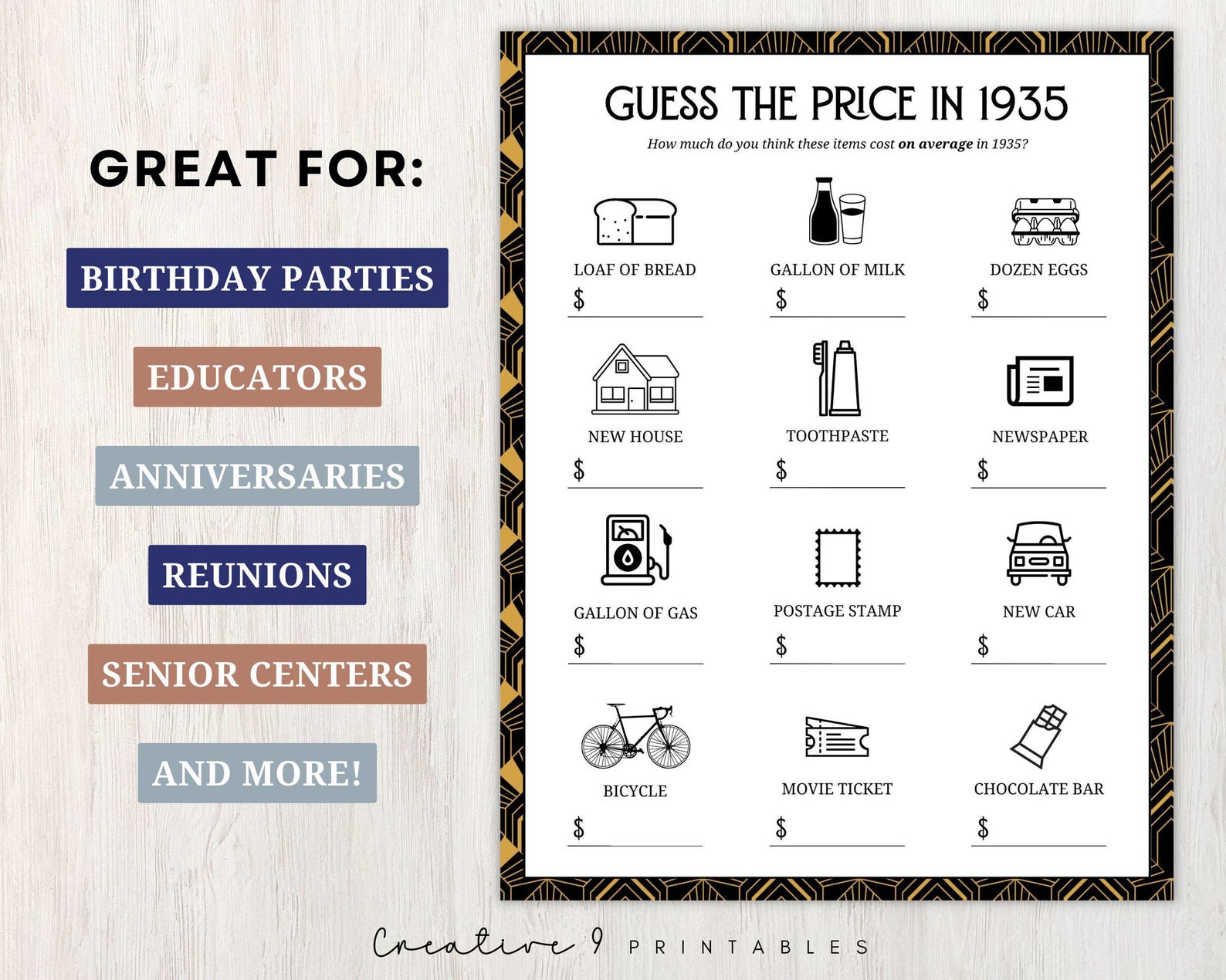 Price Trivia 1935 Guess the Price Game, 90th Birthday Party Games, Back in 1935 ...