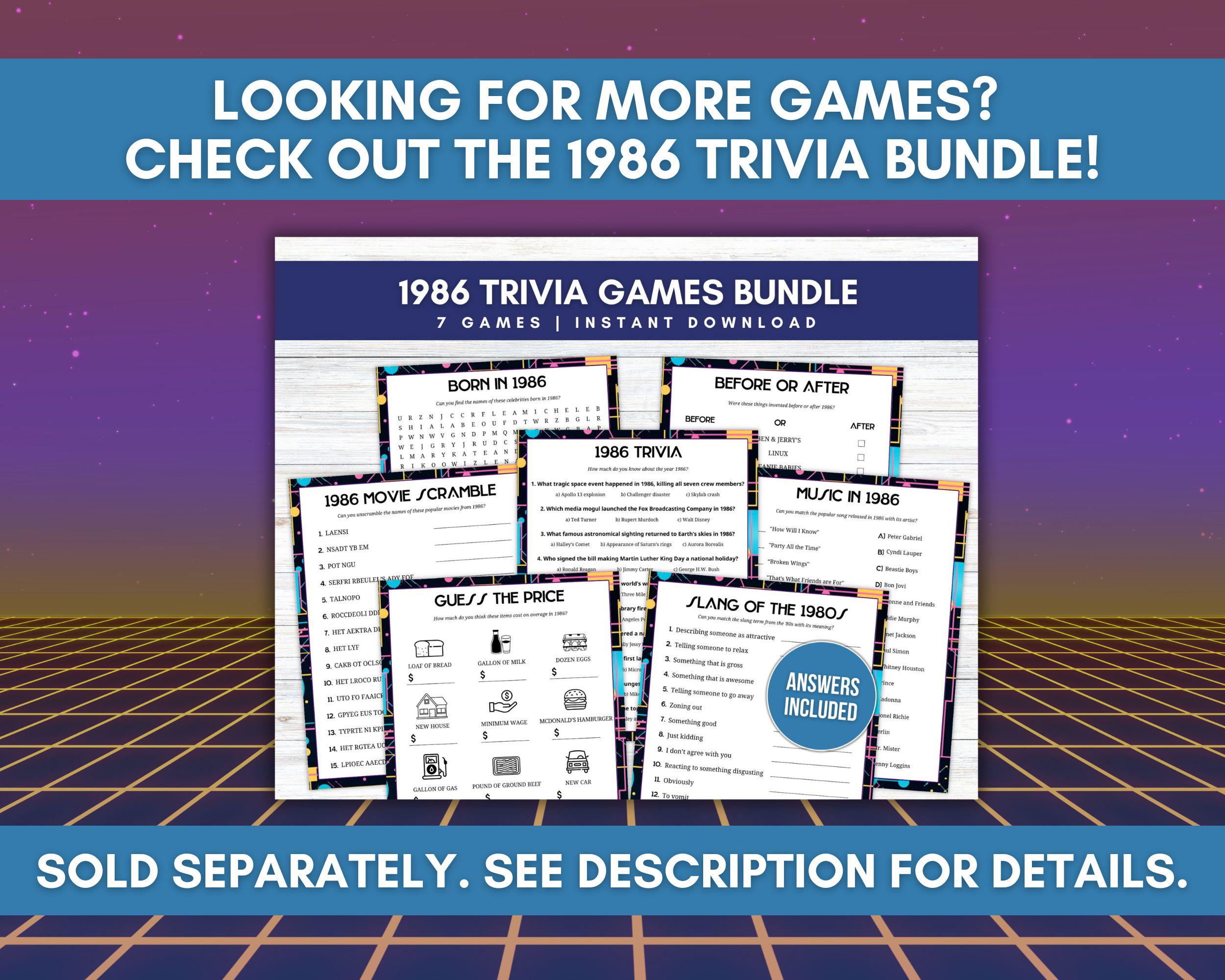Price Trivia 1986 Guess the Price Trivia Game, 40th Birthday Party Printable ...