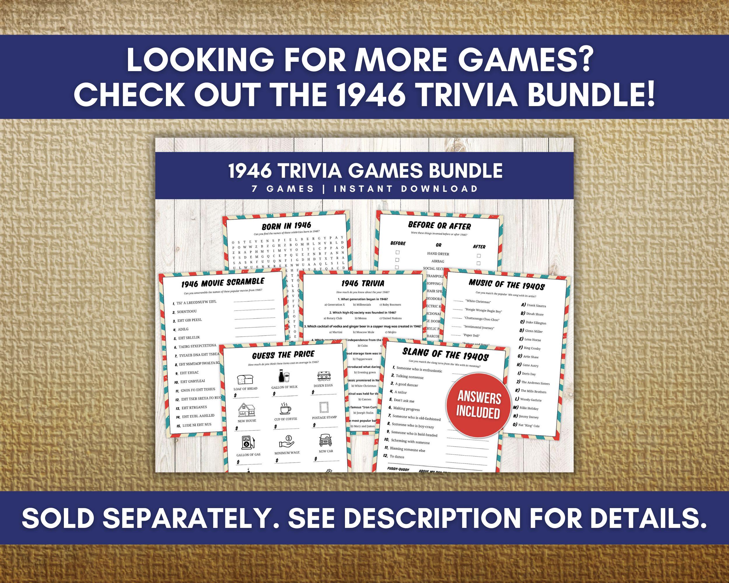 Price Trivia 1946 Guess the Price Trivia Printable Game, 80th Birthday Party Ideas ...