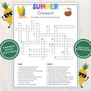 Cruciverba estivo per bambini e adulti, divertente gioco di parole estive stampabile per feste, picnic e riunioni di famiglia, download istantaneo