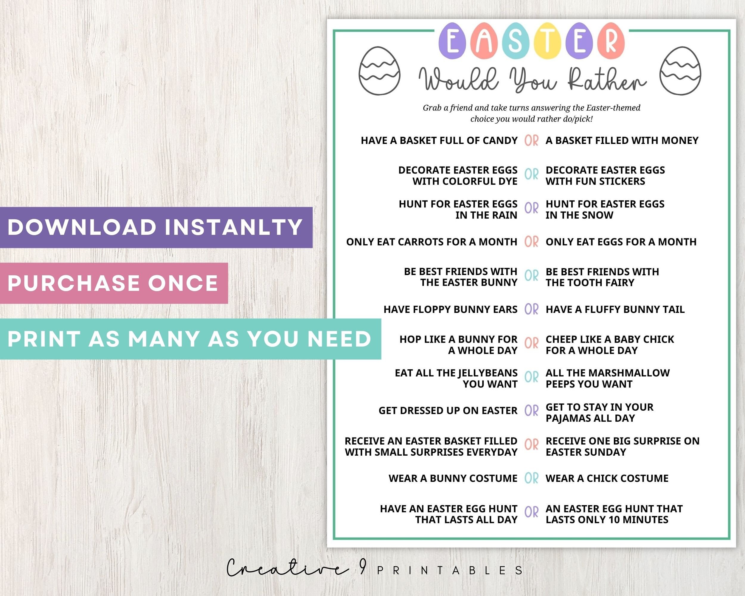 Easter Would You Rather Game for Kids, Printable This or That With ...