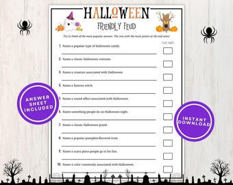 Halloween Friendly Feud Game for Adults and Kids, Fun Printable Activity for Family Party, Large Groups, or Classrooms, Instant Download