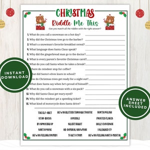Printable Christmas Riddle Me This Game for Kids and Adults, 15 Funny Christmas Riddles with Answers for Holiday Parties, Instant Download