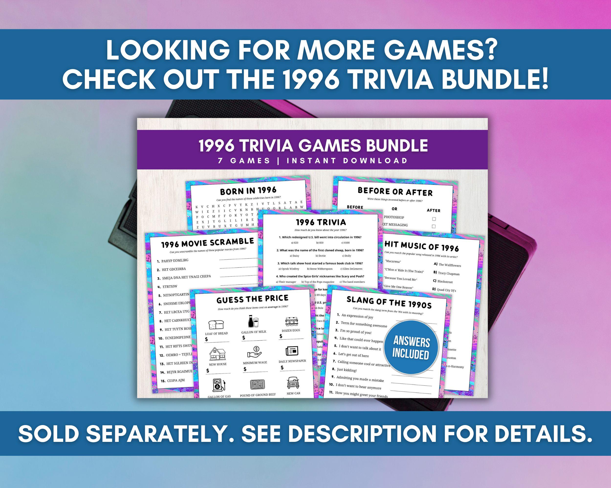 Price Trivia 1996 Guess the Price Trivia Game, 30th Birthday, Anniversary, or ...