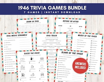 1946 Trivia Game Bundle for 80th Birthday Party, Born in 1946, Printable Trivia Games with Answers, Instant Download