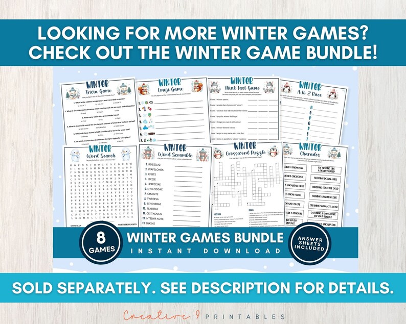 Printable Winter Charades Game for Kids, 30 Prompts With Winter Action ...