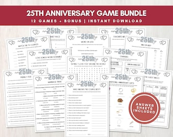 25th Wedding Anniversary Games Bundle, 12 Printable Party Games + Bonus for Silver Anniversary, Fun Activities for Group, Instant Download