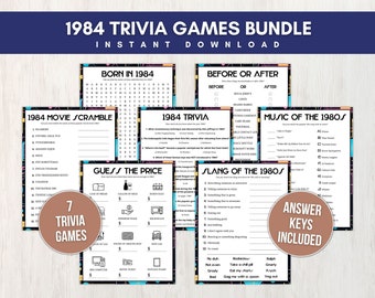 1984 Trivia Game Bundle for Adults, Seven Fun Printable 41st Party Games with Answers for Birthday, Anniversary or Reunion, Instant Download
