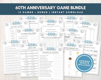 60th Wedding Anniversary Games Bundle, 12 Printable Party Games + Bonus for Diamond Anniversary, Fun Activity for Group, Instant Download
