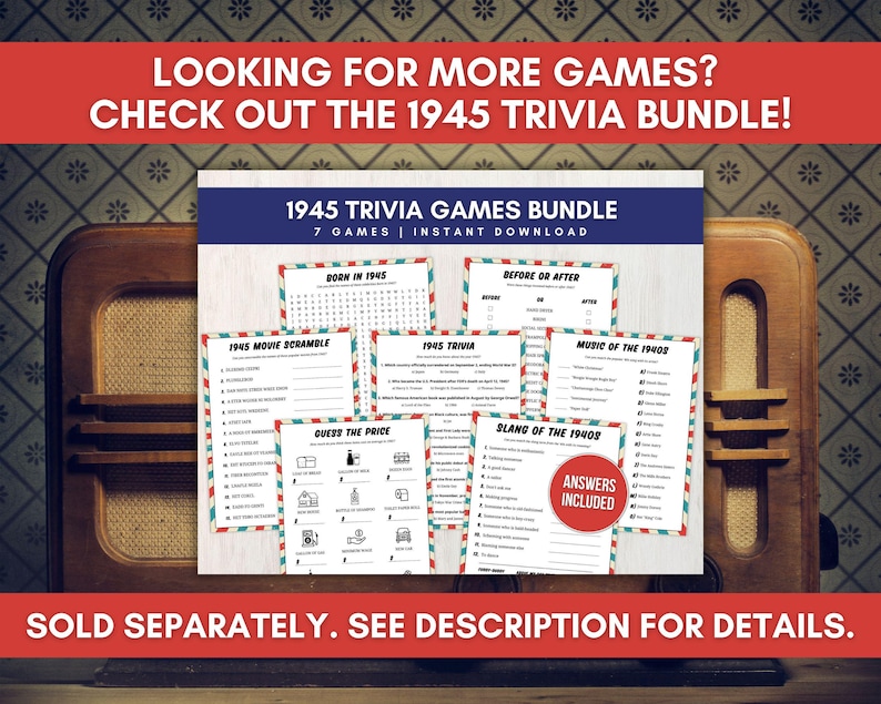 1945 Trivia With Answers, Printable 80th Birthday Game, 10 Fun Quiz ...